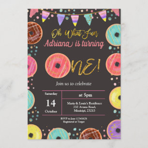 First Birthday Party Doughnut Theme Invitation