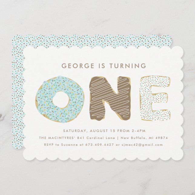 First Birthday Party Doughnut Theme Invitations (Front/Back)