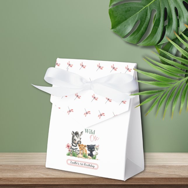 First Birthday Party Gift Bags Favour Box (Safari Jungle Wild One Dragonflies Animals Birthday Favor Bag)