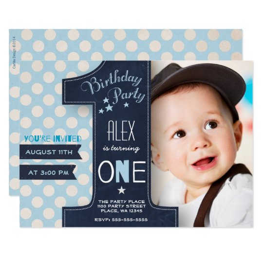 First Birthday Party Invitation Boy Chalkboard