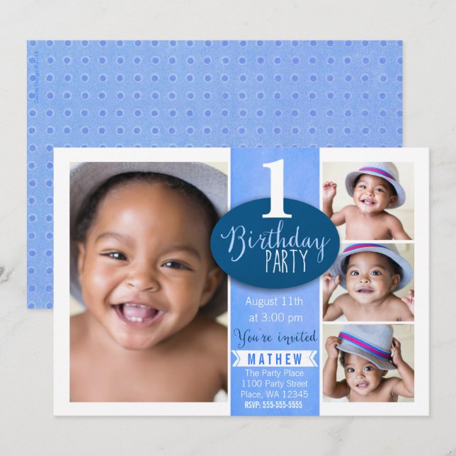 First Birthday Party Invitation Boy custom age (Front/Back)