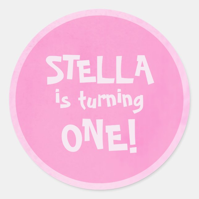 First birthday party Pink custom Classic Round Sticker (Front)