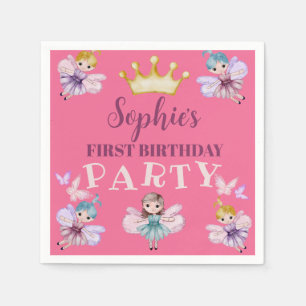 First Birthday Party Pink & Gold Balloons Napkins