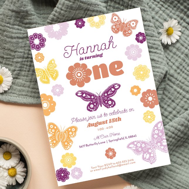 First Birthday Party Retro Butterfly Birthday Invitation (Personalize Your Butterfly Birthday Invitations)