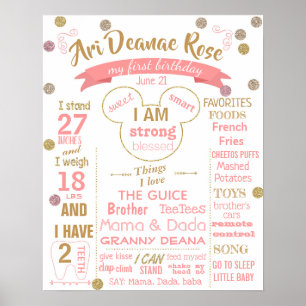 First Birthday Party sign poster for girl