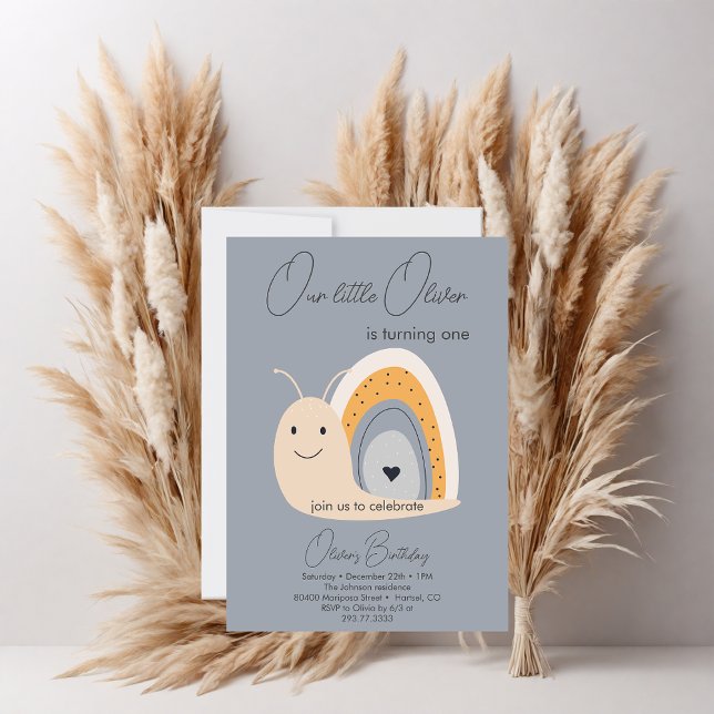 First Birthday Party Snail Rainbow Cute Pastel Invitation (Creator Uploaded)
