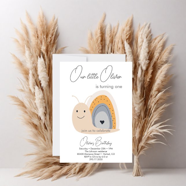 First Birthday Party Snail Rainbow Cute Pastel Invitation (Creator Uploaded)