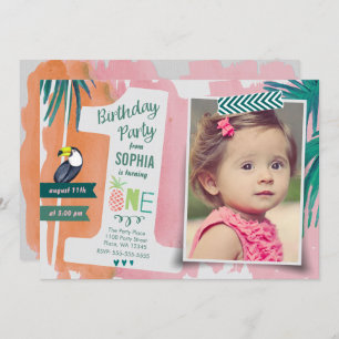 First Birthday Party Tropic Jungle Invitation Girl