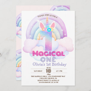 First Birthday Party Unicorn Rainbow 1st Invitation