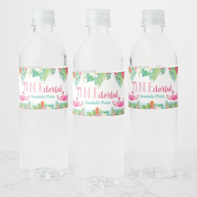 First Birthday Party Water Labels, Flamingos Water Bottle Label (Bottles)