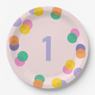 First Birthday Pastel Pink Confetti Paper Plate