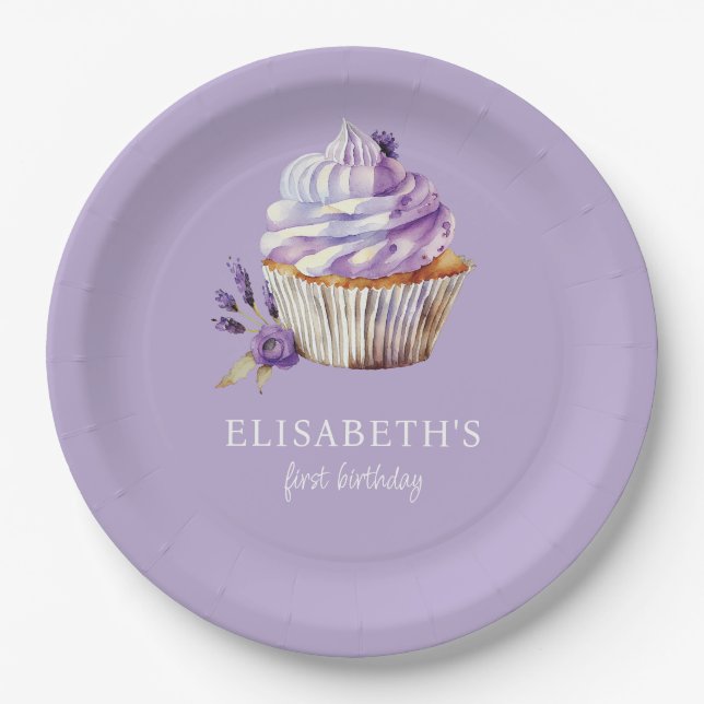 First Birthday Pastel Violet Personalised Paper Plate (Front)
