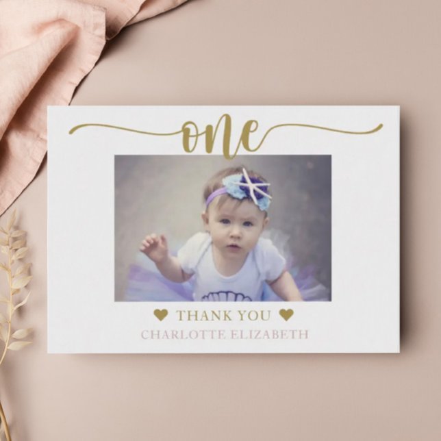 First Birthday Photo Elegant Script Card (Creator Uploaded)