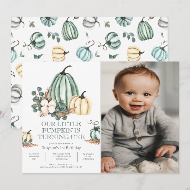 First Birthday Photo Fall Party Invitation (Front/Back)