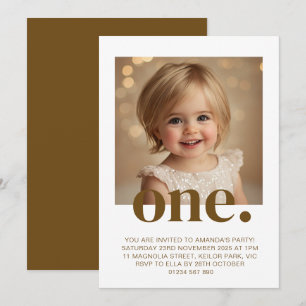First Birthday Photo Invitation in Brown & White