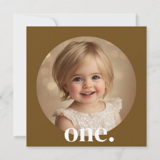 First Birthday Photo Invitation in Brown & White
