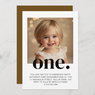First Birthday Photo Invitation in Brown & White