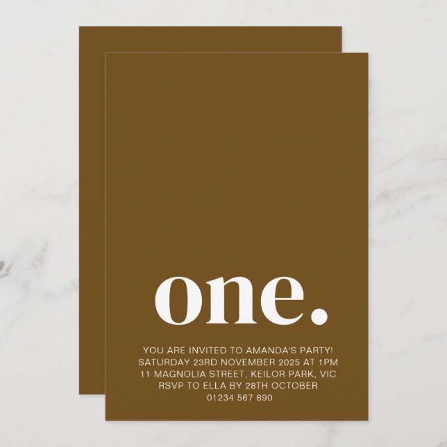 First Birthday Photo Invitation in Brown & White (Front/Back)