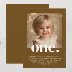 First Birthday Photo Invitation in Brown & White