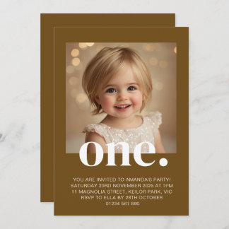 First Birthday Photo Invitation in Brown & White