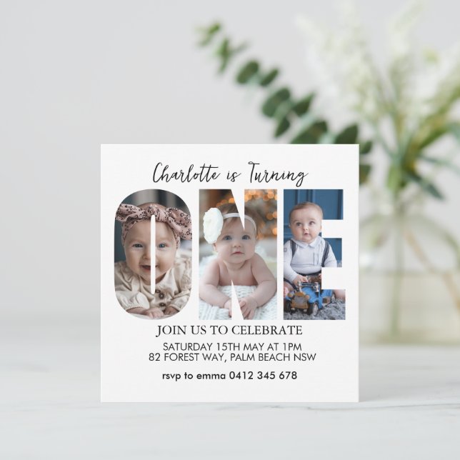 First Birthday Photo Minimal 1st Birthday Party Invitation (Standing Front)