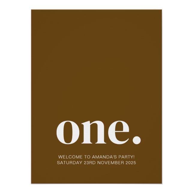 First Birthday Photo Poster in Brown (Front)