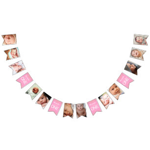 First Birthday Pink 12 Month Photo Bunting