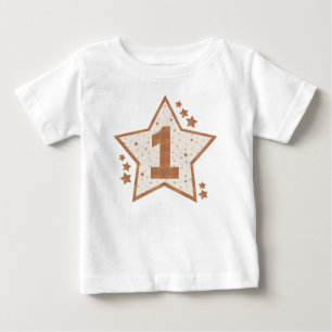 First Birthday Pink and Gold Star Baby T-Shirt