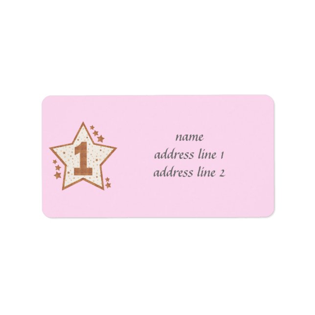 First Birthday Pink and Gold Star Label (Front)