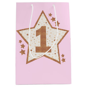 First Birthday Pink and Gold Star Medium Gift Bag