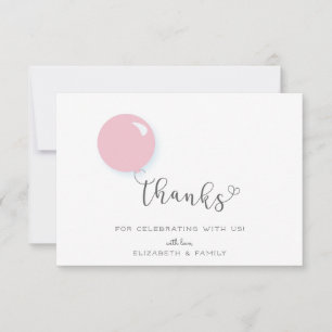 First Birthday Pink Balloon Thank You Card