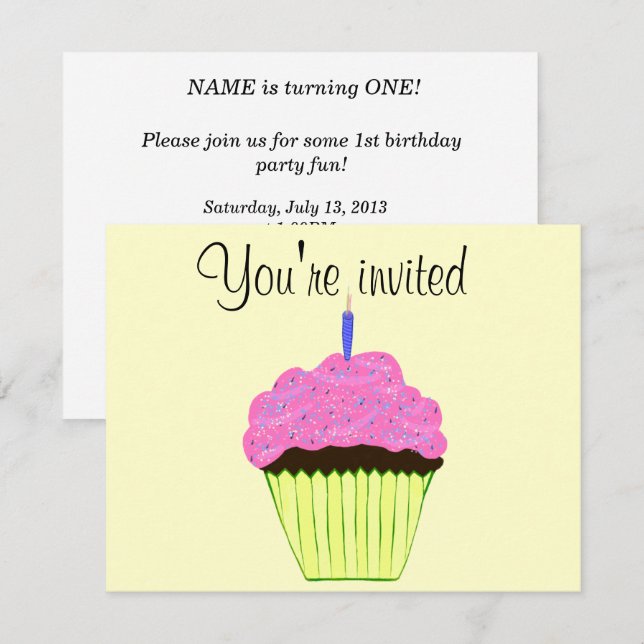 First Birthday Pink Cupcake Invitation Customise (Front/Back)