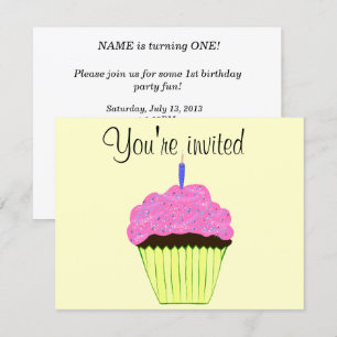 First Birthday Pink Cupcake Invitation Customise