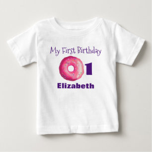 First Birthday Pink Doughnut With Sprinkles Baby T-Shirt