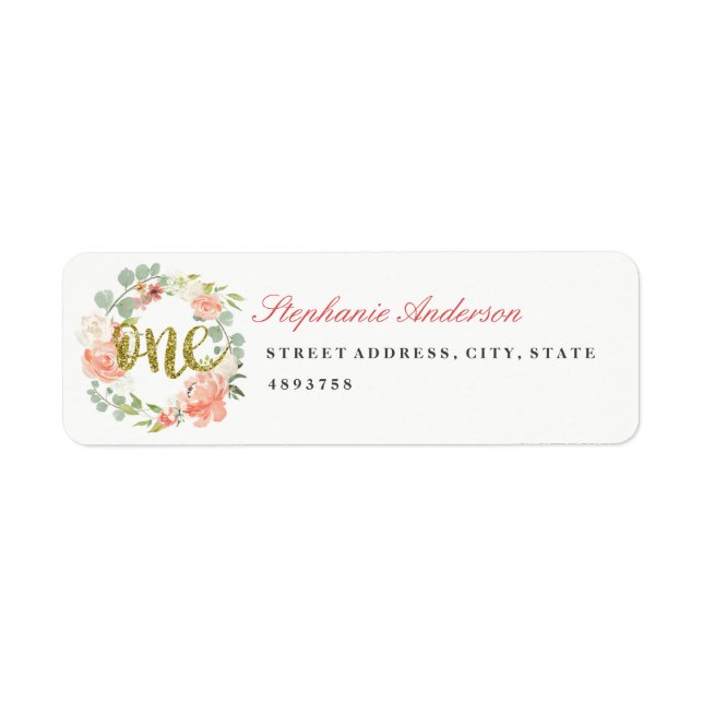 First Birthday Pink Gold Wreath Address Label (Front)