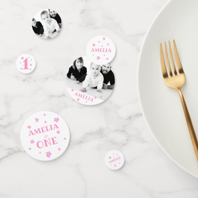 First Birthday Pink Photo Birthday Party Confetti (Group)