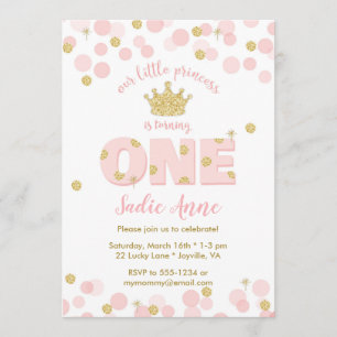 First Birthday Princess Pink Gold Glitter Invitation