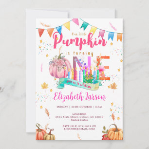 First  Birthday Pumpkin Autumn Fall Watercolor Invitation