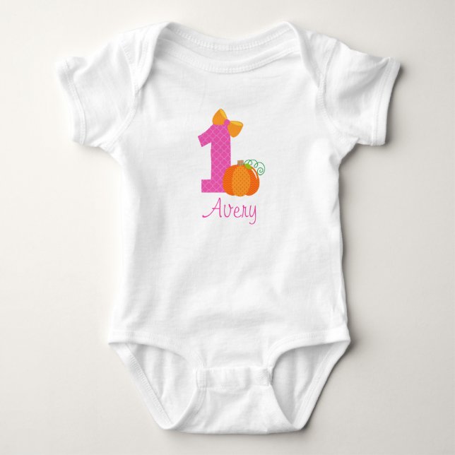 First Birthday Pumpkin Baby Bodysuit (Front)