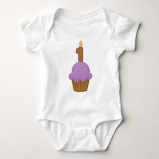 First Birthday Purple Cupcake Baby Bodysuit