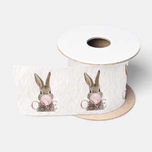 First Birthday Rabbit Blowing Pink Bubble gum Satin Ribbon