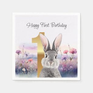 First Birthday Rabbit in a field of wildflowers Napkin