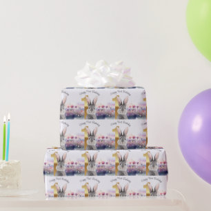 First Birthday Rabbit in a field of wildflowers Wrapping Paper