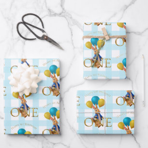 First Birthday Rabbit Strolling Wrapping Paper Sheet