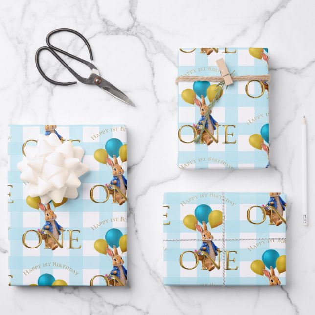 First Birthday Rabbit Strolling  Wrapping Paper Sheet (Front)