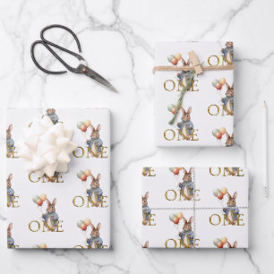 First Birthday Rabbit with balloons  Wrapping Paper Sheet