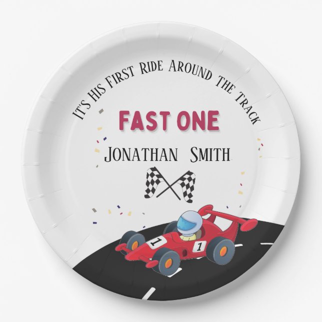 First Birthday Race Car  Paper Plate (Front)