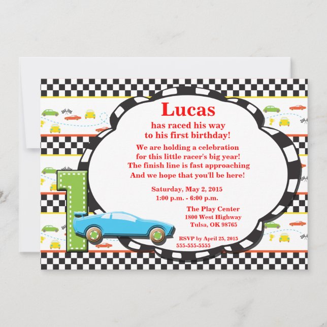 First Birthday Racecar Invitation (Front)