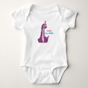 First Birthday, Rawr! I'm 1, Cute Party Dino Baby Bodysuit