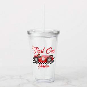 First Birthday Red Race Car Fast One Acrylic Tumbler